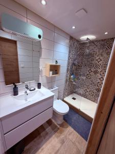 a bathroom with a sink and a toilet and a shower at Le Micocoulier in Auriol +4 photos