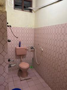a bathroom with a pink toilet and a shower at Srinivasa Homestay in Tiruvannāmalai