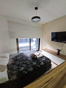 a bedroom with a bed and a flat screen tv at Alquiler Temporario Rosario 24 in Rosario