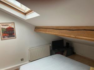 a bedroom with a bed and a skylight at Studio centre-ville climatisé avec parking gratuit in Clermont-Ferrand +7 photos