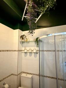 a bathroom with a shower and a toilet at The Fishermans Daughters in Looe +20 photos