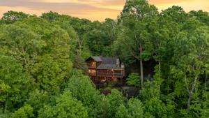 an aerial view of a house in the woods at Mountain Melody in Morganton