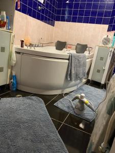 a bathroom with a tub and a sink and a toilet at Otthon in Budaörs +28 photos