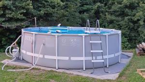 a hot tub with a ladder in the grass at Apartma Moser in Podnanos