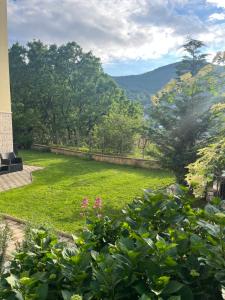 a garden with a view of the mountains at Villa Markisa in Rukavac
