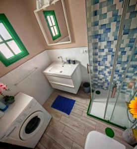 a bathroom with a shower and a toilet and a sink at La casa di marcos in Costa Calma