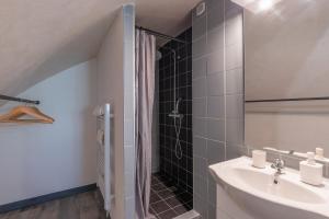 ein Badezimmer mit Waschbecken und Dusche in der Unterkunft Le Château Fort 16 in Albertville