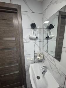 a bathroom with a sink and a mirror at Dream House in Krivorovnya