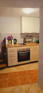 a kitchen with a stove and a microwave at Kuća za odmor Tena in Krapanj