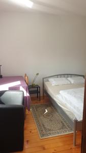 ein Schlafzimmer mit zwei Betten und einem Teppich in der Unterkunft Vila Cosovic in Citići