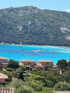 a view of a lake with houses and trees at Mini villa proche plage Santa Giulia in Porto-Vecchio