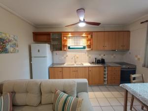a living room with a couch and a kitchen at Libelloula's apartment google it in Lygia