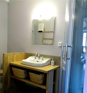 a bathroom with a sink and a mirror at L'Atelier S in Bagnols-les-Bains
