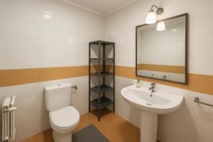 a bathroom with a toilet and a sink and a mirror at Apartamento centro con garaje in Castro-Urdiales +9 photos