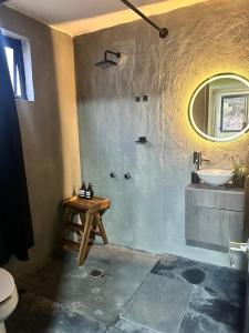 a bathroom with a sink and a toilet in a room at Bosque escondido in Valle de Bravo