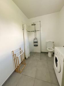 Un baño con inodoro y lavadora. en Bung'hello Village, Piscine et Parking gratuit, en Trois-Rivières 5 fotos más