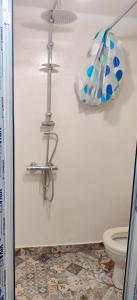 ソフィアにあるInterhost Guest rooms and apartmentsのバスルーム(トイレ付)、壁にランプが備わります。