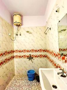 a bathroom with a sink and a mirror at Maharaja guest Homestay in Pachmarhī
