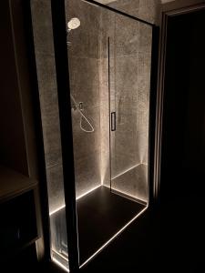 a shower with a glass door in a bathroom at Blue Apartment - Verona&Lake in Bussolengo