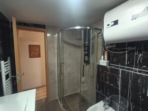 a bathroom with a shower and a sink at ZeitWinkelHaus - Apartments with garden in Bad Sooden-Allendorf