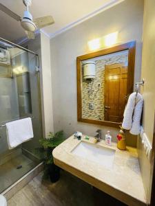 łazienka z umywalką i lustrem w obiekcie Fortune Home Service Apartment 4Bhk,D-36, Saket w Nowym Delhi