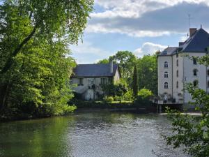 ein Haus und ein Fluss neben einem Gebäude in der Unterkunft Bord de l'eau, grand appartement in Saint-Pryvé-Saint-Mesmin