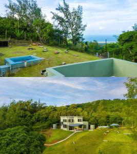 zwei Bilder von einem Haus und einem Pool auf einem Feld in der Unterkunft Yesterday in Petit Brûlé