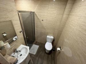 łazienka z toaletą i umywalką w obiekcie Baltichouse Podczele- domki wakacyjne blisko morza !!! sauna, jacuzzi,grill plac zabaw w Kołobrzegu
