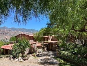 a group of houses with mountains in the background at La Hoyada in Tilcara