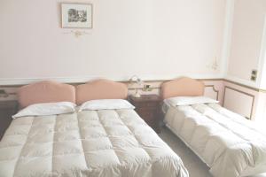 a hotel room with two beds and two nightstands at Hotel Rinascimento in Campobasso