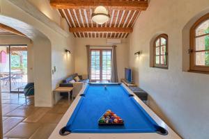 un soggiorno con un tavolo da biliardo di Charme provençal Les amandiers piscine et animaux a Solliès-Toucas