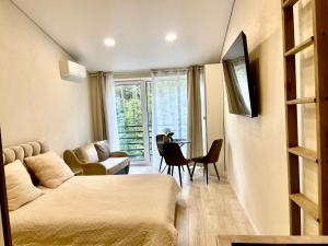 Televizorius ir (arba) pramogų centras apgyvendinimo įstaigoje Seaside apartments 3