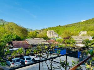 un grupo de coches estacionados en un estacionamiento en Guest House Riverside, en Borjomi