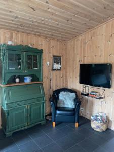 Μια τηλεόραση ή/και κέντρο ψυχαγωγίας στο Adventurous cabin cozy on Sjusjøen with sauna!