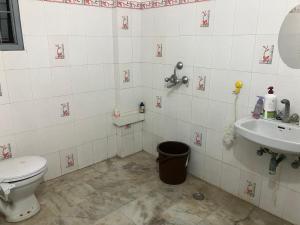 a bathroom with a toilet and a sink at Golden Triangle in Jāmb
