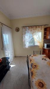 a bedroom with a bed and a window at Apartment Dolphins in Plomarion