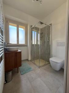 a bathroom with a shower and a toilet and a sink at Giuditta e Angelo Nest in Bellagio +18 photos