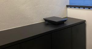 a briefcase sitting on top of a black counter at WeStay Homestay 15-1 in Bukit Mertajam