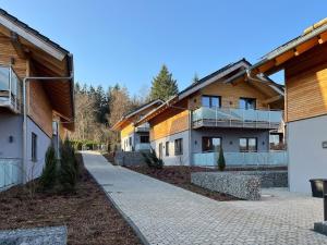 a row of buildings with a walkway between them at modernes Chalet in Hahnenklee in Hahnenklee-Bockswiese