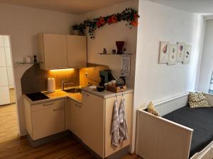 a small kitchen with a sink and a counter at Luigis Hütte in Innsbruck