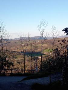 a view of a hill with trees and a fence at La Corte del Gavi in Bosio