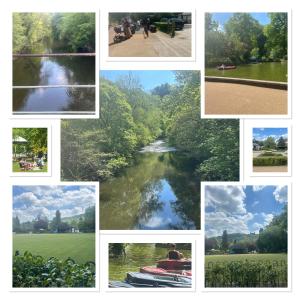 un collage di foto di un fiume con alberi di Blue Sky Cottage a Matlock