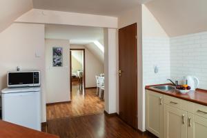 a kitchen with a sink and a microwave at Villa Marta in Augustów