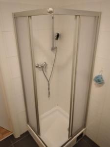 a shower with a glass door in a bathroom at BLR Apart in Graz +15 photos