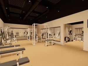 a rendering of a gym with equipment in a room at Apartment mit Balkon im Ferienpark in Schöneck in Schöneck