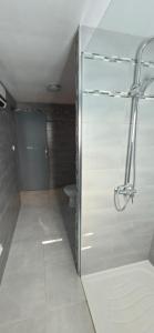 a bathroom with a glass shower with a toilet at Maison entière garage à 5 minute à pied des grands buffets et centre ville in Narbonne +19 photos