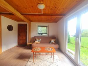 a living room with a couch and a table at Antera Peaceful Escape in Gorowychy Małe
