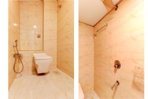 two pictures of a bathroom with a toilet and a shower at Hotel Summer Inn in Mumbai +25 photos