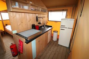 WolphaartsdijkGlamping De Zuidvliet Nr 9的一间带水槽和冰箱的小厨房