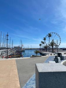 Blick auf den Yachthafen mit einem Riesenrad in der Unterkunft Maison T4 plain pied climatisée avec une belle terrasse ombragée 6AVR44 in Canet-en-Roussillon